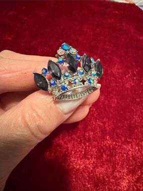 Crystal Crown Statement Ring purple marquis Aurora borealis stones adjustable